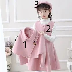 Girl Autumn Winter Dress Set Ethnic Style Little Girl three Piece Woolen Dress Performance korean Children's Clothing