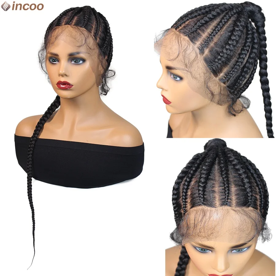 

Tribal High Ponytail Cornrow Braided Lace Wigs Knotless Synthetic Full Lace Braided Wigs For Black Women 30inch Jumbo Braid Wig