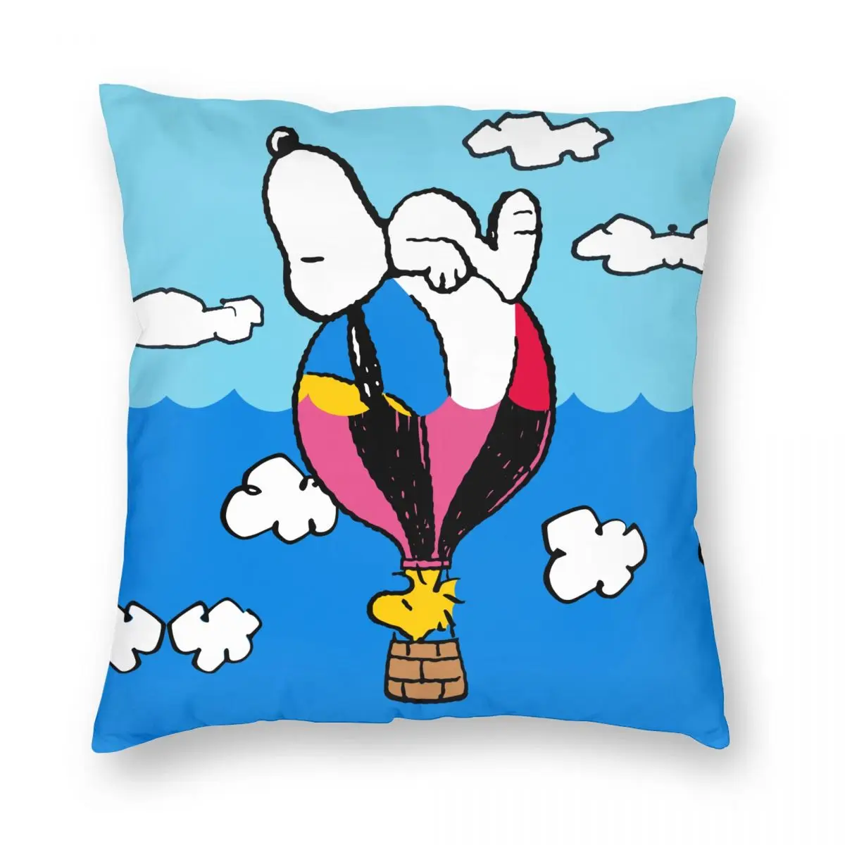 Peanuts Snoopy Woodstock Hot Air Balloon Pillowcase Printing Polyester Cushion Cover Gift Throw Pillow Case Cover Home Square