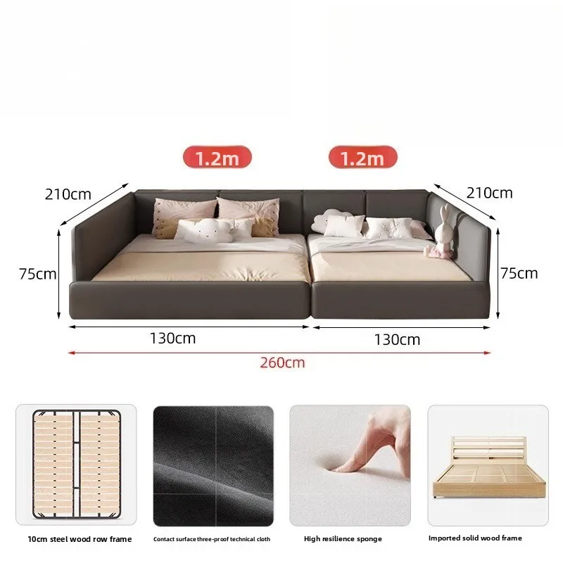 Tofu cubes parent-child bed queen bed Italian minimalist flush edge splicing double bed