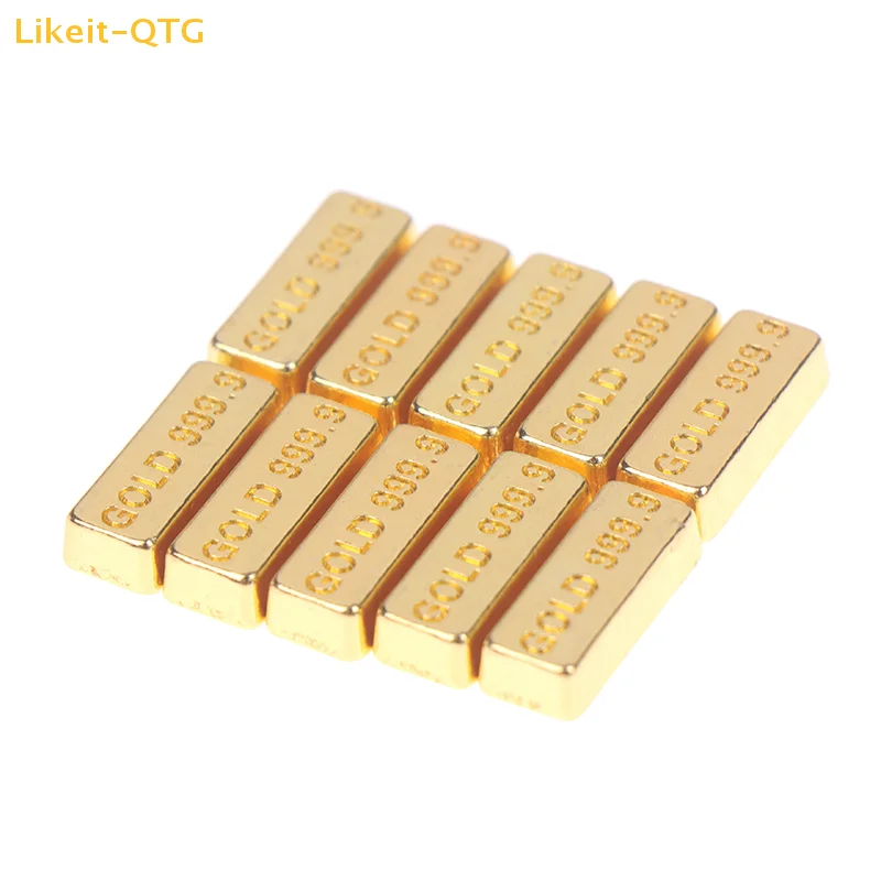 

Hot！New 10pcs/set 1:12 Dollhouse Miniature Gold Bars Coin Model Doll House Decor Toys