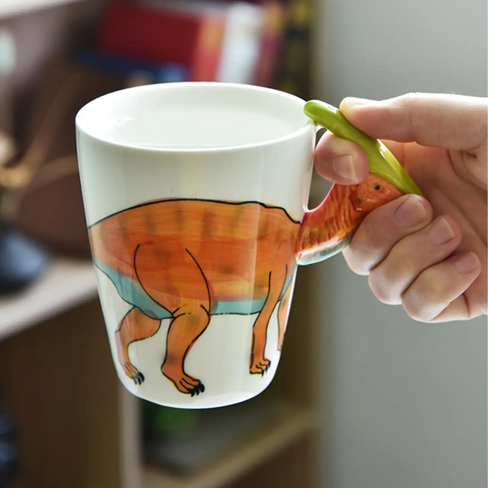 Dinosaur 3D Ceramic Mug Long Necked Dragon Handle Novelty Animal Coffee Water Cup Gift for Birthday Christmas Valentine's Day