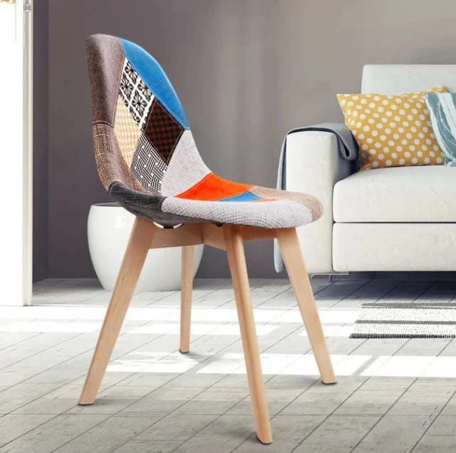 Hot sale Patchwork Tulip Dining Chair Upholstery Scandinavian Tulip Fabric Patchwork Chair