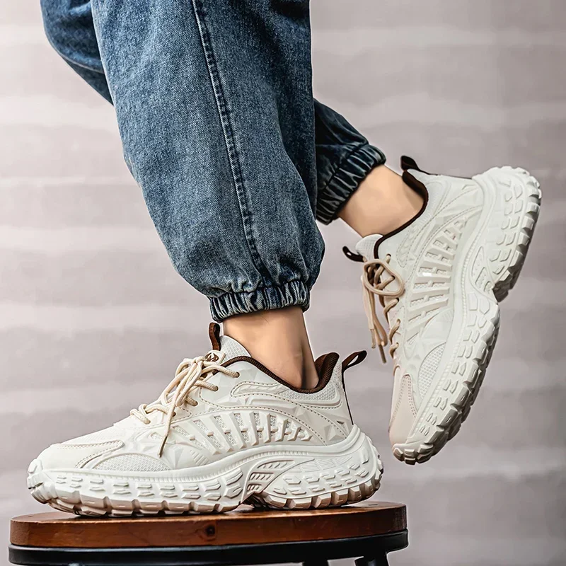 

Solid Two-color Men's Thick-soled, Height-increasing Tire Soles, Anti-slip and Comfortable Lace-up Outdoor Running Shoes