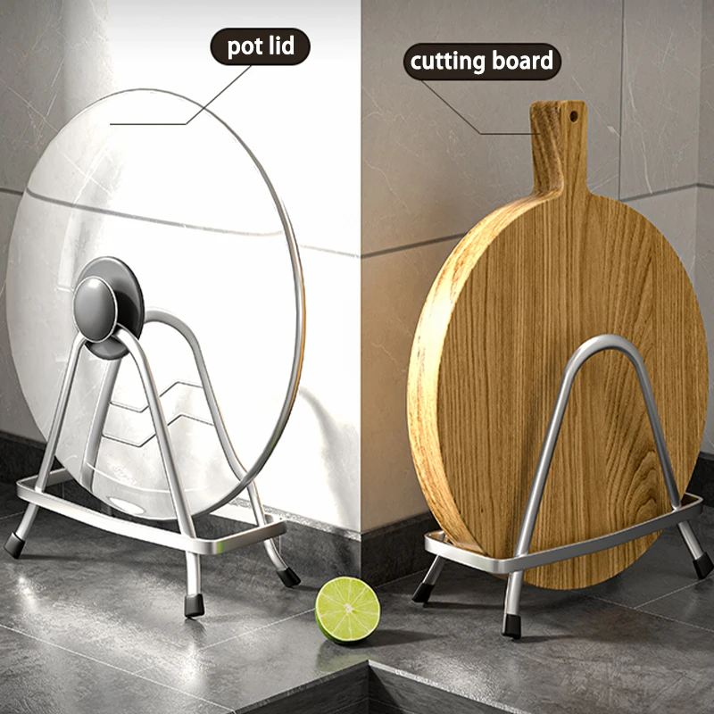 Prateleira de cozinha em aço inoxidável, suporte para tábua de cortar, tampa de panela, organizador, suporte para prato, organizador de cozinha