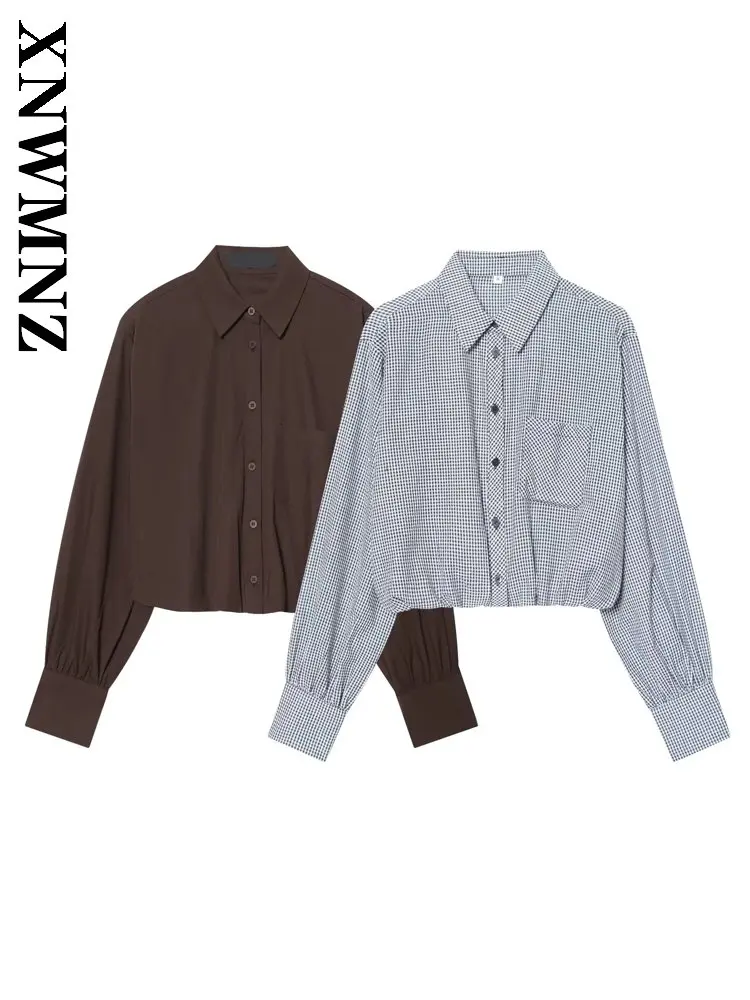 

XNWMNZ 2025 Autumn Woman's Casual Simple Turn-down Collar Top Vintage Versatile Winter Lady Long Sleeve Commuting Slim Shirt