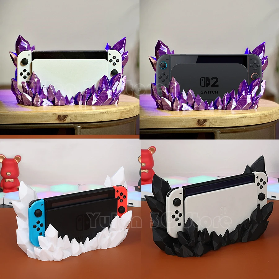 Nintend Switch Purple Crystal Decor Stand 3D Printing Holder for Nintendo Switch / Switch 2 / OLED Console Dock Game Accessories