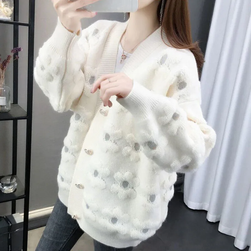 Autumn Winter Thicken Knitted Cardigan Female All-Match Loose Long Sleeve Single-Breasted Sweater Women Sweet Warm Cardigans