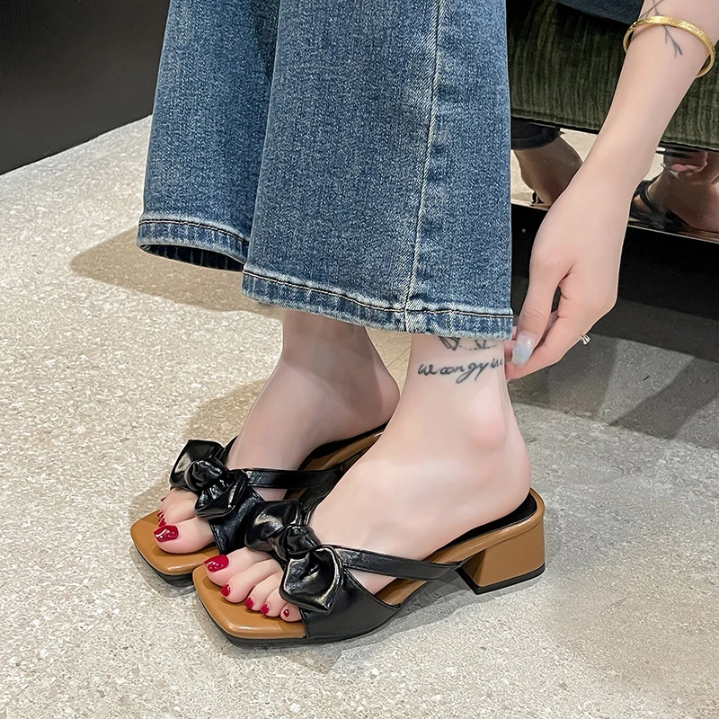 كتلة كعب النعال المرأة الصيف جديد ساحة تو المفتوحة تو القوس انقطاع تنفس عدم الانزلاق مقاومة للاهتراء عالية الكعب #3