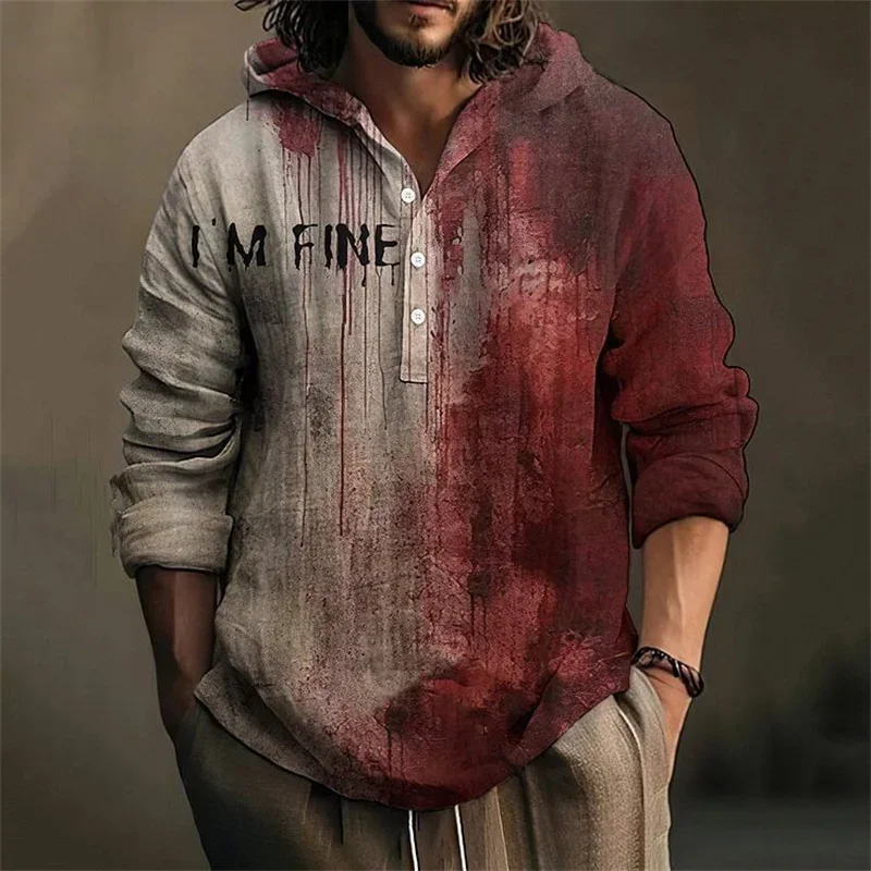 

2024 new I AM FINE art graffiti red hooded shirt foreign trade new hot selling hoodie tops men's fashion pullover