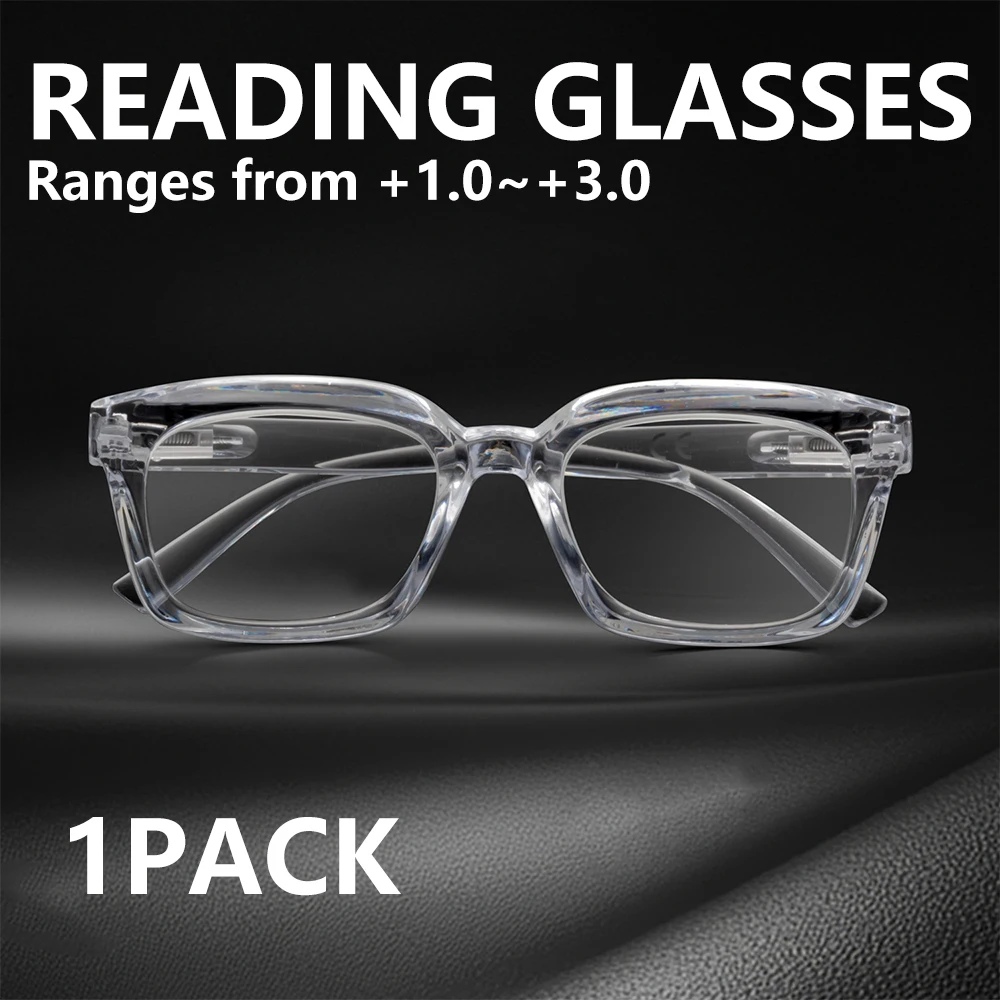 قطعة واحدة من نظارات القراءة المربعة العصرية، تصميم للجنسين، مفصل زنبركي للراحة، حجب الضوء الأزرق، مناسب + 1.0 إلى + 3.0 #1