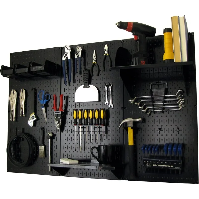 Organizer Wall Control 4 ft. Metal Pegboard Standard Tool Storage Kit with Black Toolboard and Black Accessories