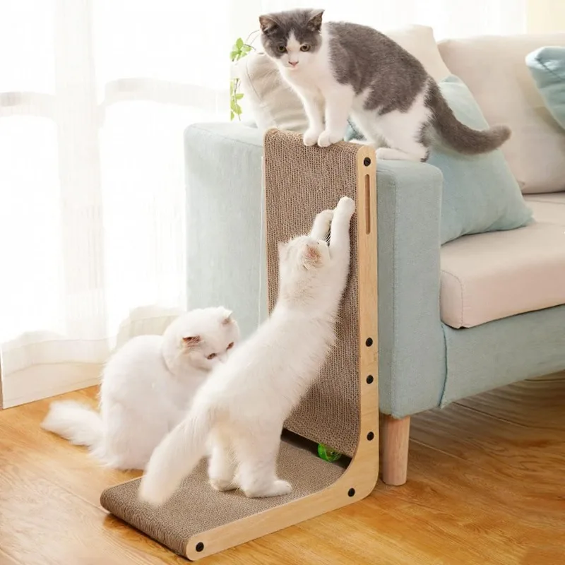 Katzen kratzer Katzen spielzeug Katzen kratz brett L-Typ Pappe Katzen kratz pad mit Ballspiel zeug