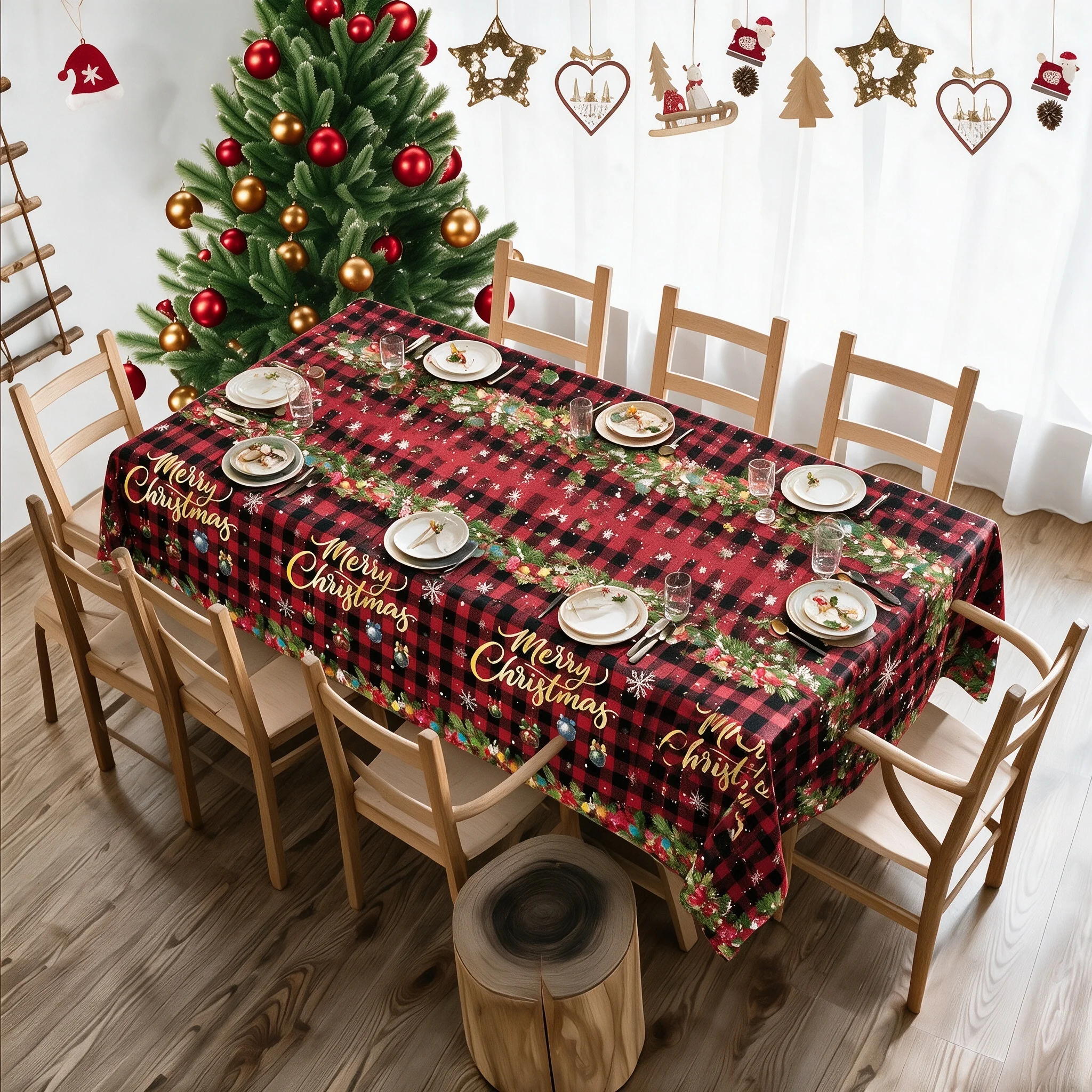 2027 Christmas Checkered Candy Style Disposable Tablecloth Christmas Dining Table 2d Flat Christmas Party Decoration New Year