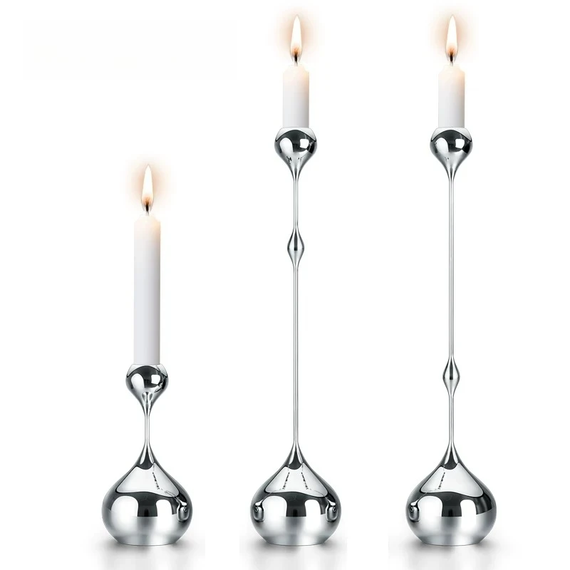 Light luxury stainless steel hand-polished water drop candle holder ornament,Water Drop Shape Candle Holder for Table Home Decor