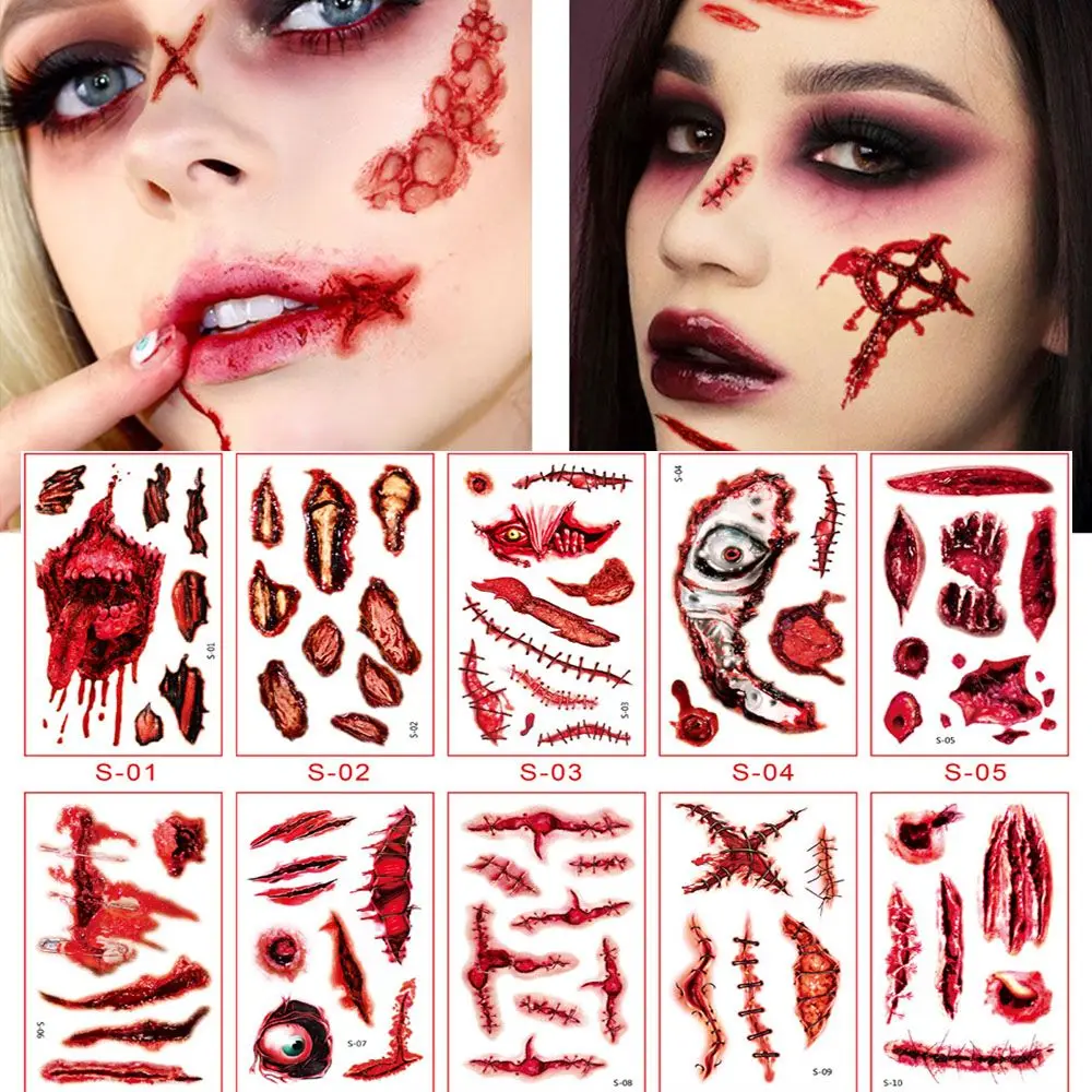 

Halloween Decoration Temporary Waterproof Scars Tattoos Wound Scratches Stickers Halloween Tattoo Stickers Bloody Wound Tattoos