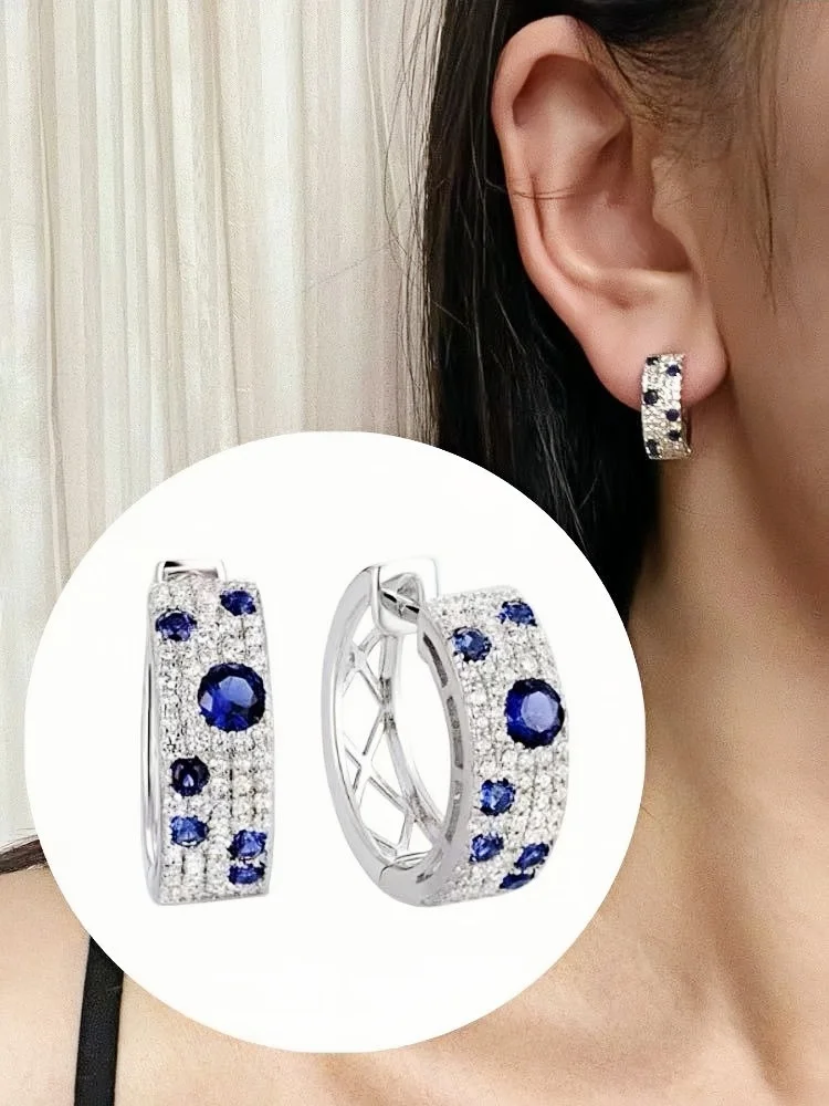 Perfect Cute Women's White Blue Shining Zircon Round Earrings, Fashionable Women's Wedding Jewelry image 4