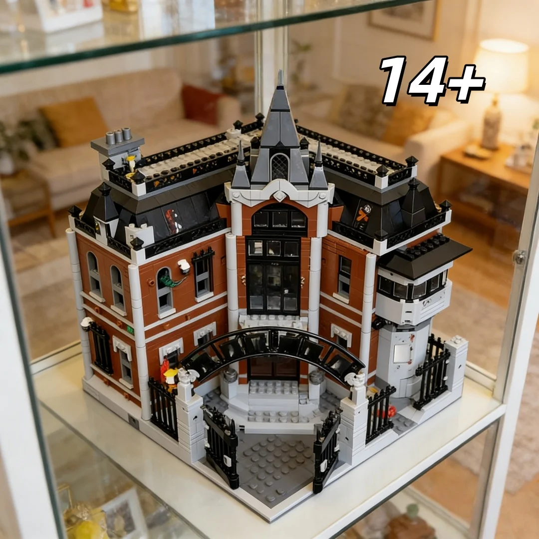 

Retro red brick wall mental hospital building blocks dark wind assembled ornaments Halloween Christmas birthday gifts