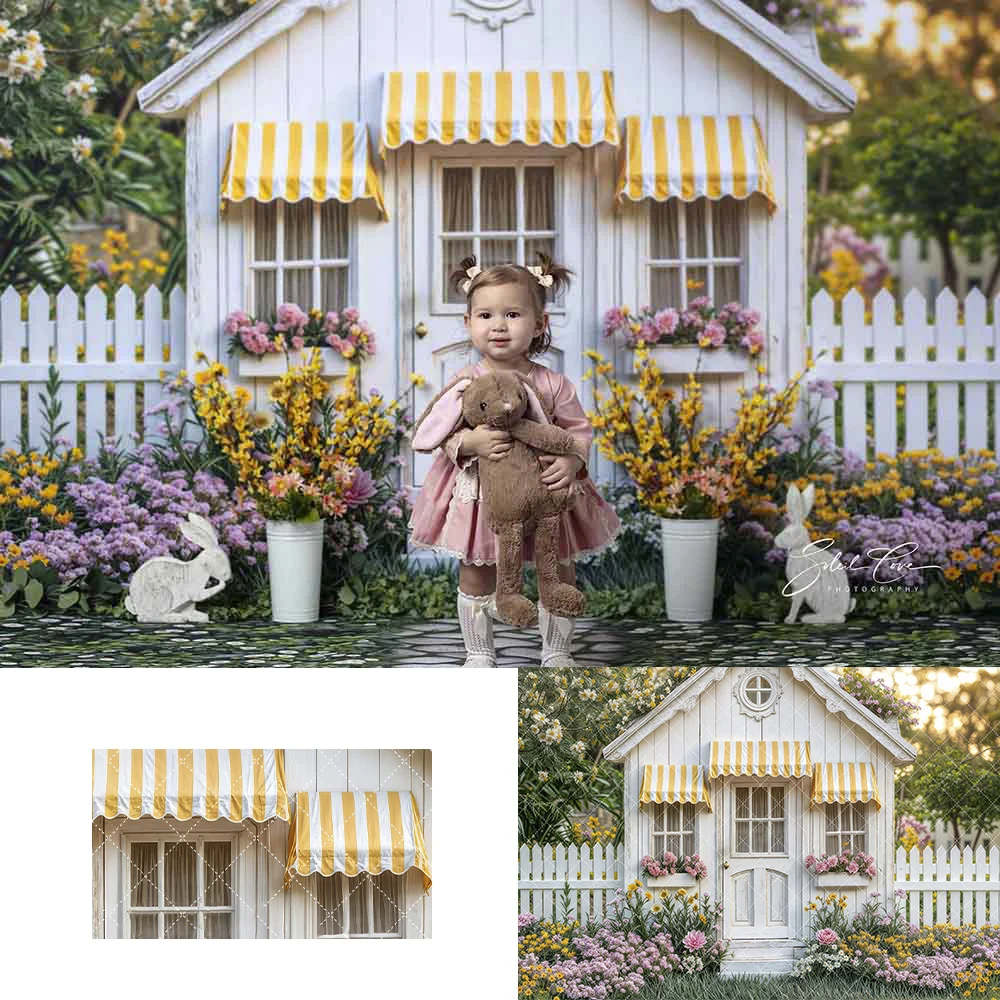 Easter Quaint Spring Cottage Backdrops Spring Photography Grass Path Floral Garden House Photocall Backgrounds