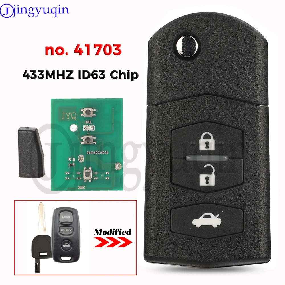 jingyuqin Model NO. 41703 433MHZ ID63 Chip 3BT Upgraded Flip Remote Car Key For Mazda MX5 MK2.5 2000-2005 323 Aoto Fob Control