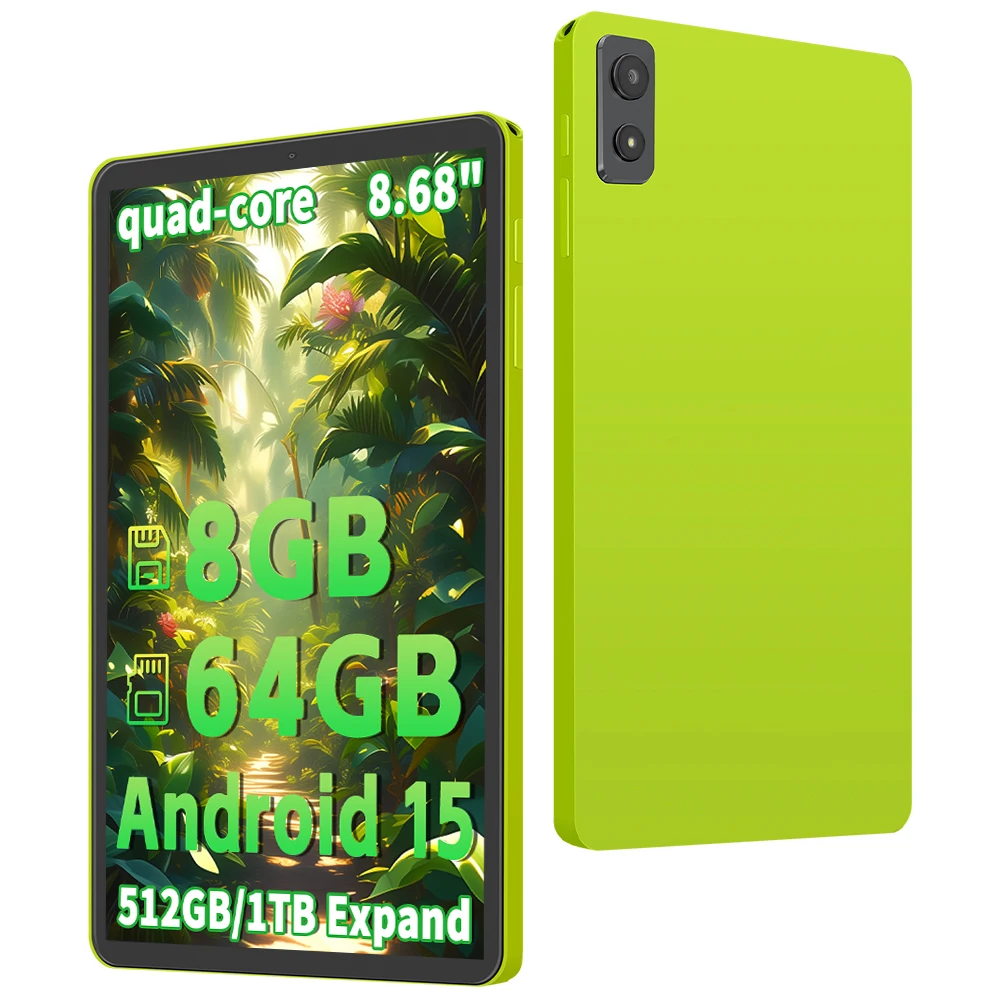

Планшет Android 15, 8,68-дюймовые планшеты с 4-ядерным процессором, 8 ГБ ОЗУ, 64 ГБ ПЗУ, 1 ТБ TF, Widevine L1, аккумулятор 5000 мАч, 1340*800 дюймов