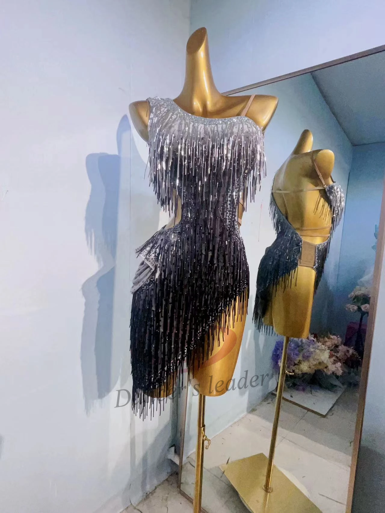 Vestido de performance de dança latina, alta qualidade, fita de tinta personalizada, diamante, samba, tango, feminino, adulto, palco, roupas profissionais