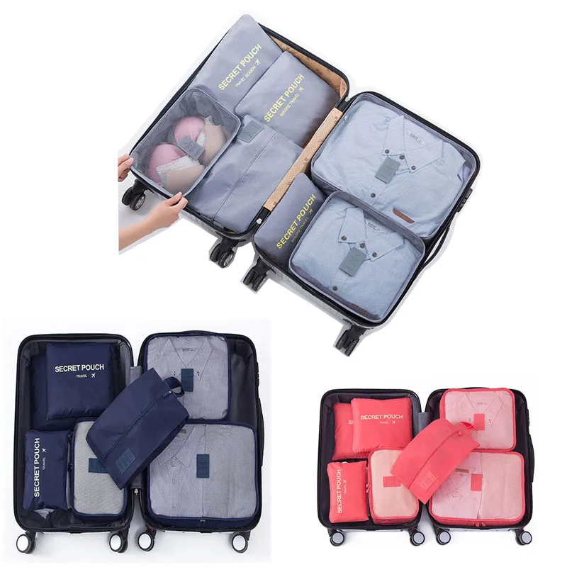 6/7Pcs/set Travel Bag Storage Clothes organization Cube Multi-functional Unisex Packing Bra Shoe Tidy Pouch Luggage Bag