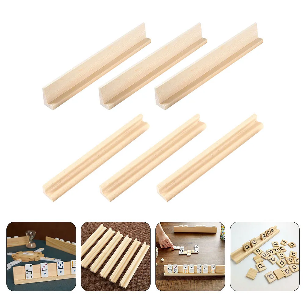 6pcs Wooden Domino Trays Gaming Cards Stand Mexican Train Trays Travel Chess Board Display Storage Craft Set Kids Adults Wood