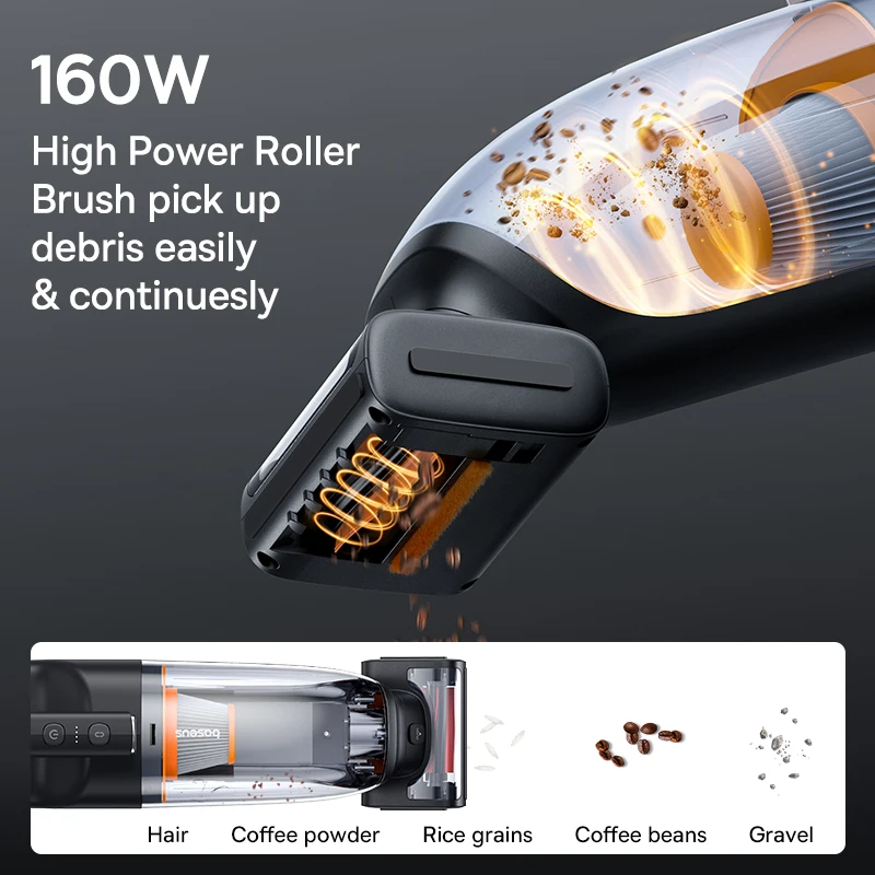 Baseus AP02 Car Wireless Vacuum Cleaner Motorized Roller Brush Cordless Portable Auto Vehicle Vacuum LED Light Home Appliance