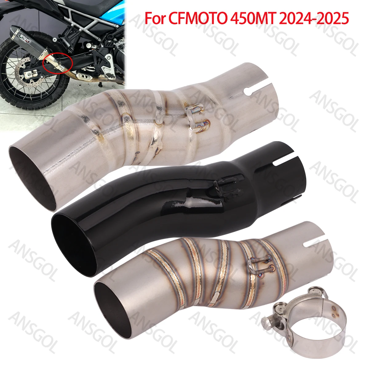 Exhaust Mid Link Pipe Slip On For CFMOTO 450MT 450 MT 2024 2025 Escape Exhaust Modify 51mm Muffler Middle Link Pipe