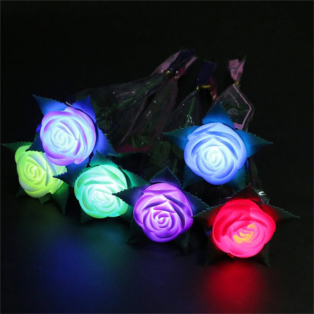 LED Rose Flower Branch Alentine's Day Mother's Day Artifical Flowers Wedding Party Decor Lover Lighting Roses Creative Gift