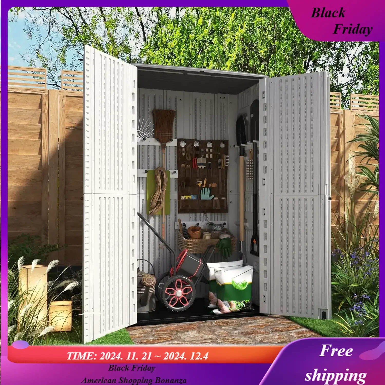 Outdoor Storage Cabinet Waterproof, Resin Vertical Outdoor Storage Shed for Patio Furniture, Garden Tools,