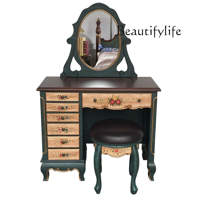N19 European Style Dressing Table American Painted Dresser Modern Simple Home Bedroom Storage Makeup Table
