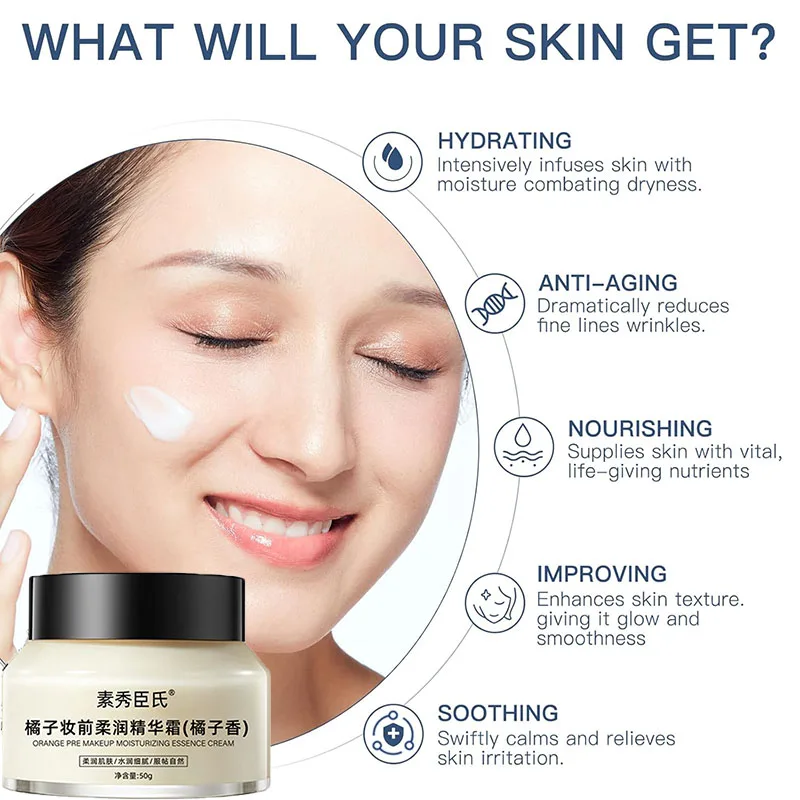 Orange Pre-Makeup Hydration Cream 24H Moisture Lock Priming Essence,Smoothing Fine Lines & Skin Prep for Flawless Foundation