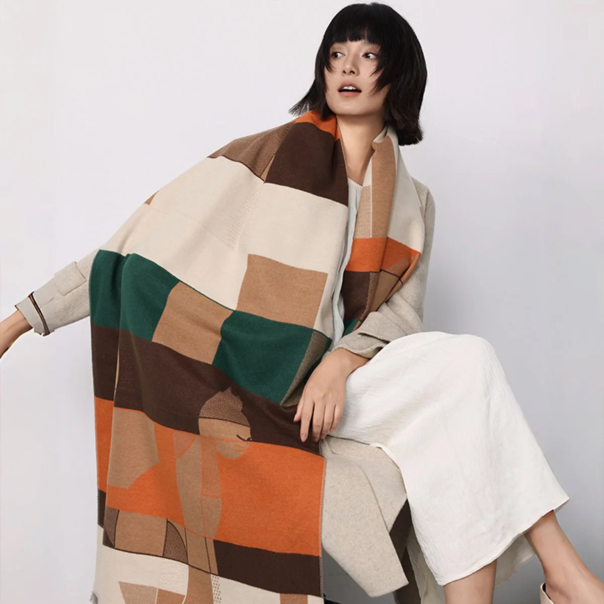 

Роскошный зимний шарф для женщин из искусственного кашемира, теплый геометрический кошачий принт, пашмина, толстая мягкая шаль, женский брендовый платок Bufanda