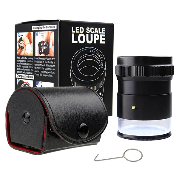 Quality 10x Scale Magnifier with 8 LED Light 20mm Chart 25mm Field of View Synthetic Leather Case