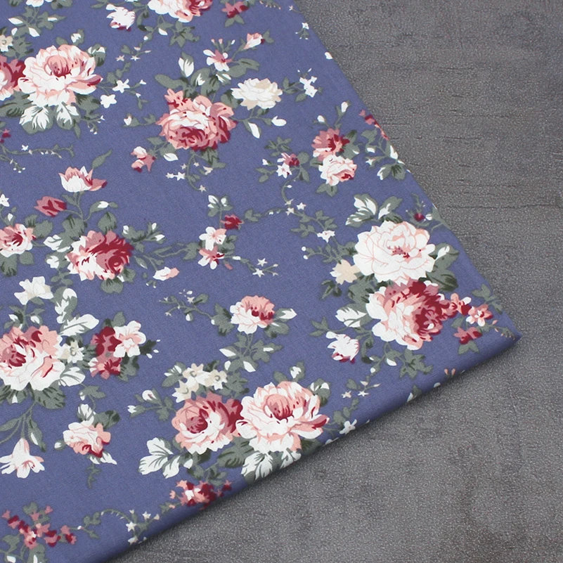 Quilting Fabric Cotton Poplin Rose Flower Thin Light DIY Handmade per Half Meter