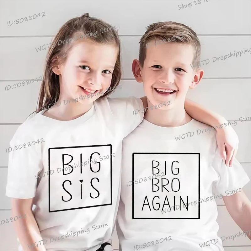 Big Sis Big Bro Again Lil Sis/Bro Print Family Matching Shirt Boys Girls Sibling T-shirt Cotton Baby Bodysuits Short Sleeve Tops