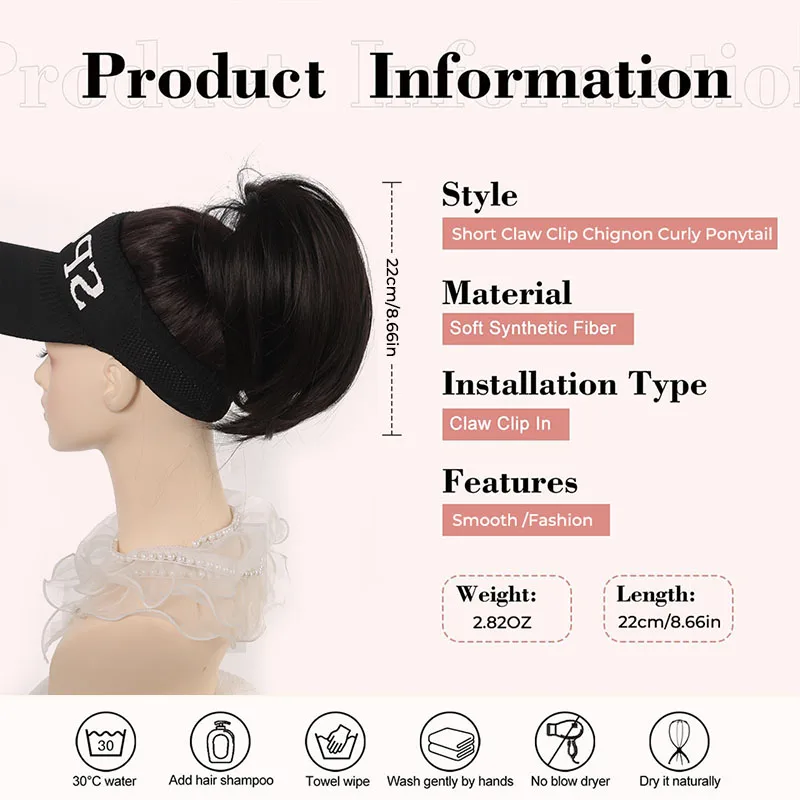 Moño desordenado para mujer, pieza de cabello con Clip de garra en bollos, pieza de cabello para mujer, extensión de cola de caballo alta corta recta, Tousled Updo para niñas