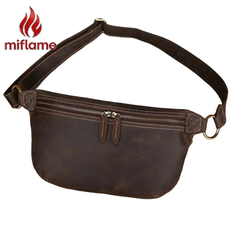 Vintage Genuine Leather Messenger Bag for Men Crazy Horse Leather Casual Travel Chest Bag Hiking Purse Retro Style