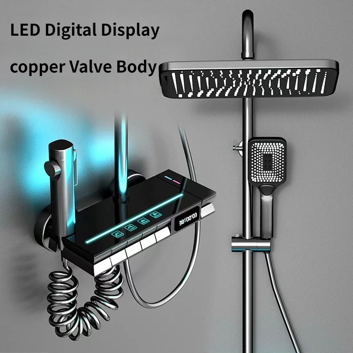 Cabezal de termostato de Sistema de ducha inteligente para baño, conjunto de pantalla Digital de latón para el hogar, montaje en pared, atmósfera, ducha de lluvia