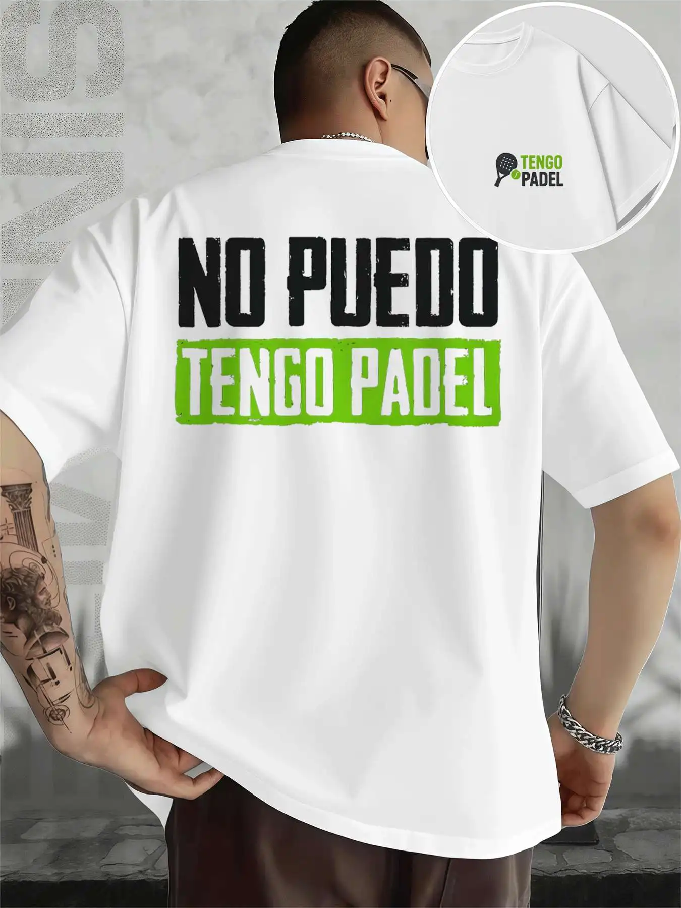 

Мужская футболка с рисунком падель-тенисителя, модная повседневная футболка из чистого хлопка с двусторонним принтом и круглым вырезом, 220 г/м2
