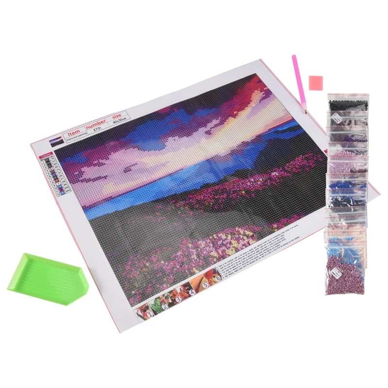 Enjoy New DIY 5D Diamond Embroidery Landscape Sunrise And Purple Flower Pattern Painting Rhinestones Diamond Kits D170