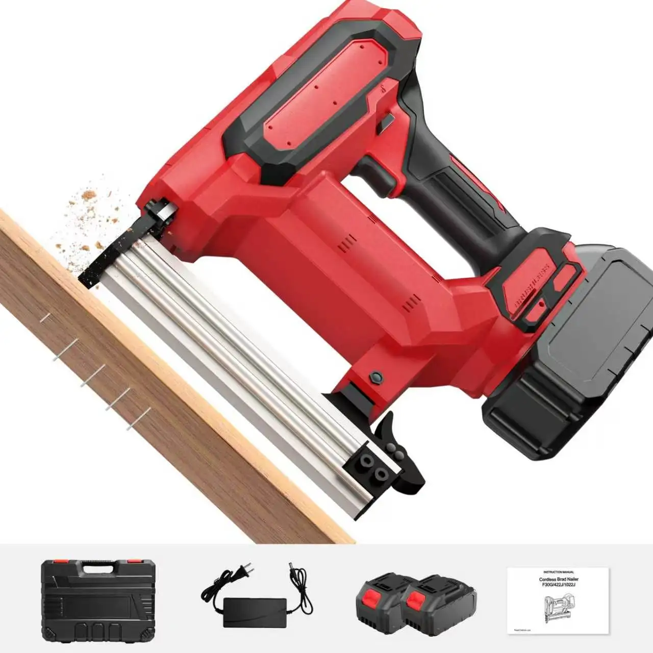 Portable Cordless Brad Nailer 21V, 2400mAh Rechargeable   for Molding Decking, Industrial Strength Power Nailer