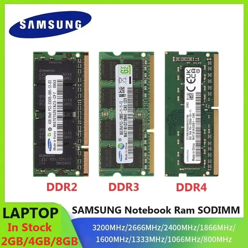 SAMSUNG Memoria Laptop DDR4 DDR3 DDR2 SODIMM RAM 16GB 8GB 4GB 2GB 2400 1600 1333 800 667MHz Alto Rendimiento Notebook SODIMM RAM