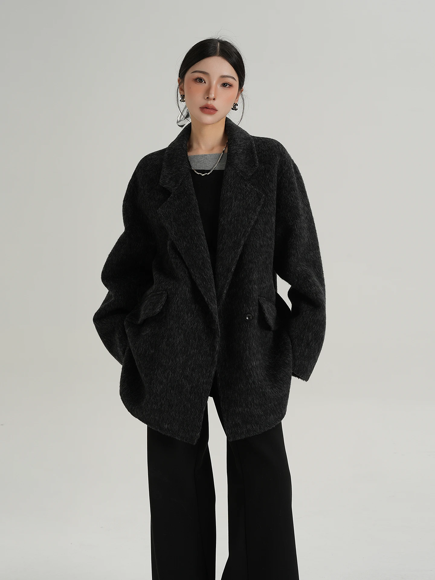 

Шерстяное пальто-пиджак SRYS AME свободного кроя средней длины, осенне-зимнее, женское, модное, для повседневной носки