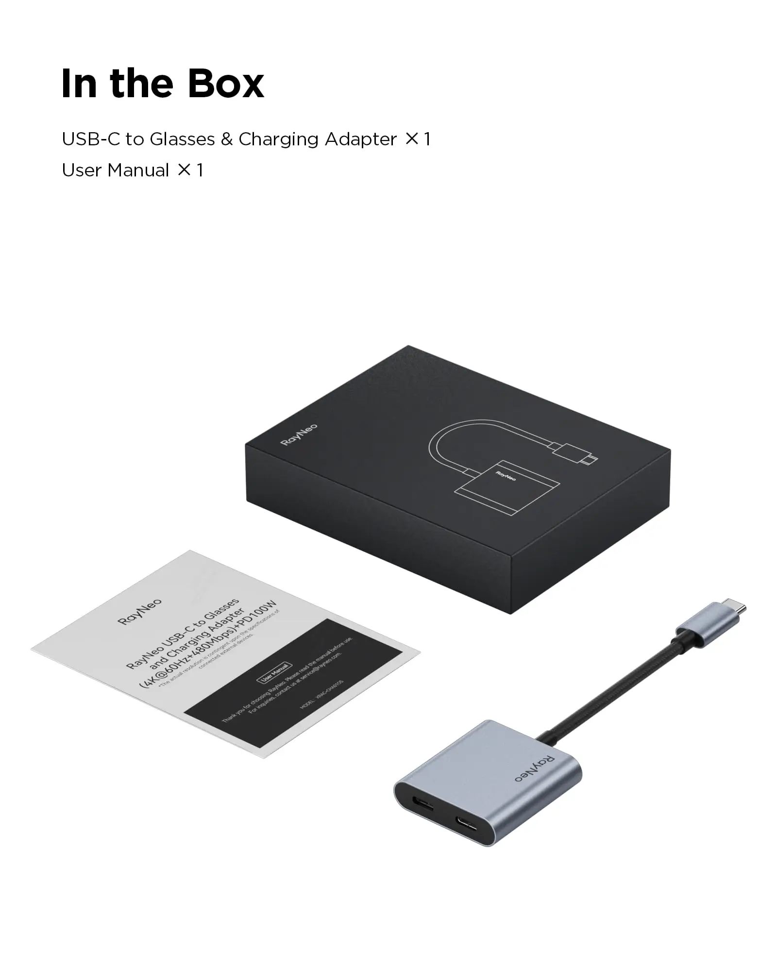 RayNeo USB-C to Glasses Charging Adapter, Charge and Play,  Support 100W PD Charging and 4K@60 Hz,Compatible with Switch 2