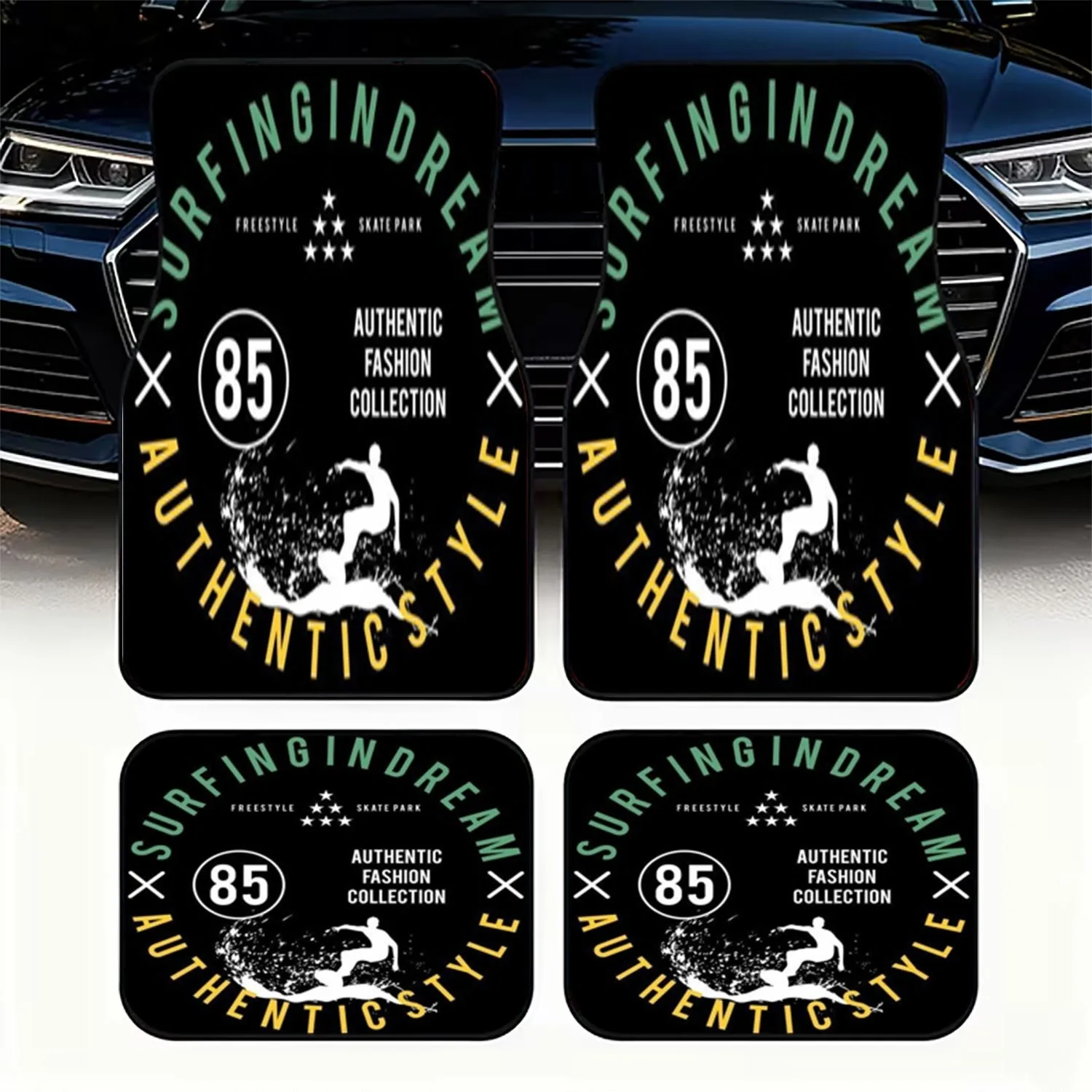 4pcs SURFINGINDREAM Style Car Floor Mats | Polyester Material, Authentic Fashion Collection Design, Universal Fit For Car Interi