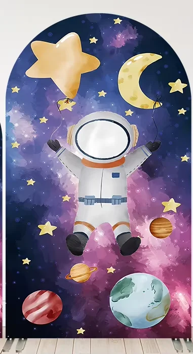 Mehofond صاروخ الفضاء قوس خلفية الصبي عيد ميلاد رائد الفضاء ديكور القمر نجوم كوكب استحمام الطفل غطاء مقوس خلفية على الوجهين
