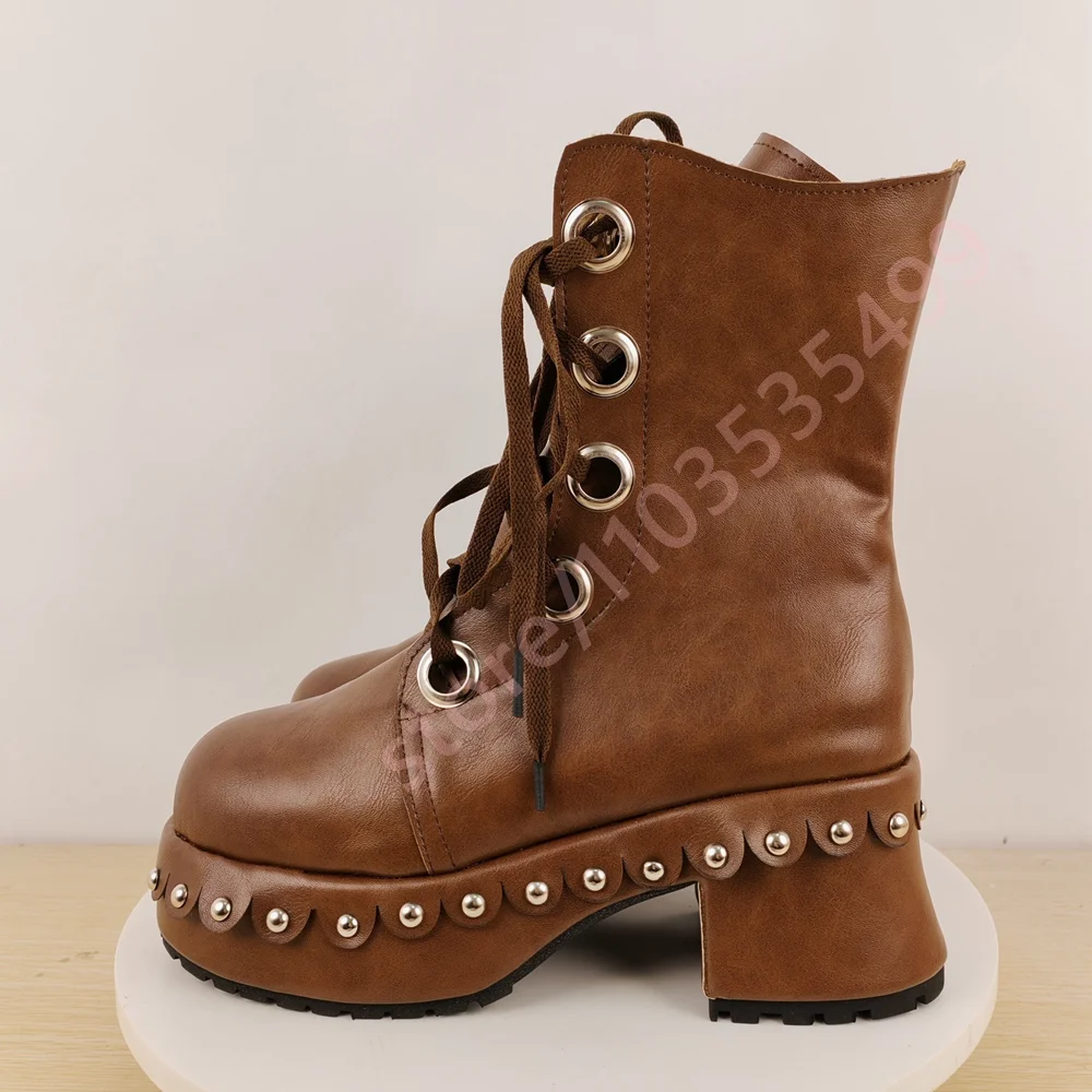 

Женские готические ботильоны на платформе 2026: Новинка весны, на шнуровке, с бантом, на массивном каблуке, в стиле панк, с заклепками, повседневные ботинки